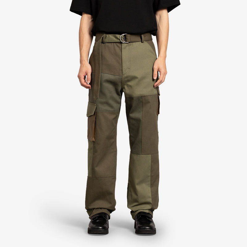Fabric Contrast Cargo Pants Khaki