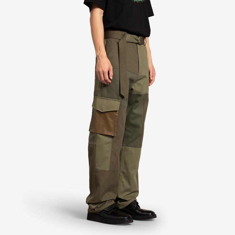 Fabric Contrast Cargo Pants Khaki