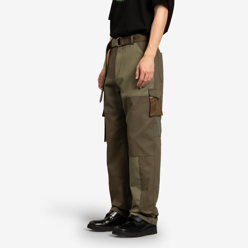 Fabric Contrast Cargo Pants Khaki