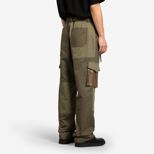 Fabric Contrast Cargo Pants Khaki