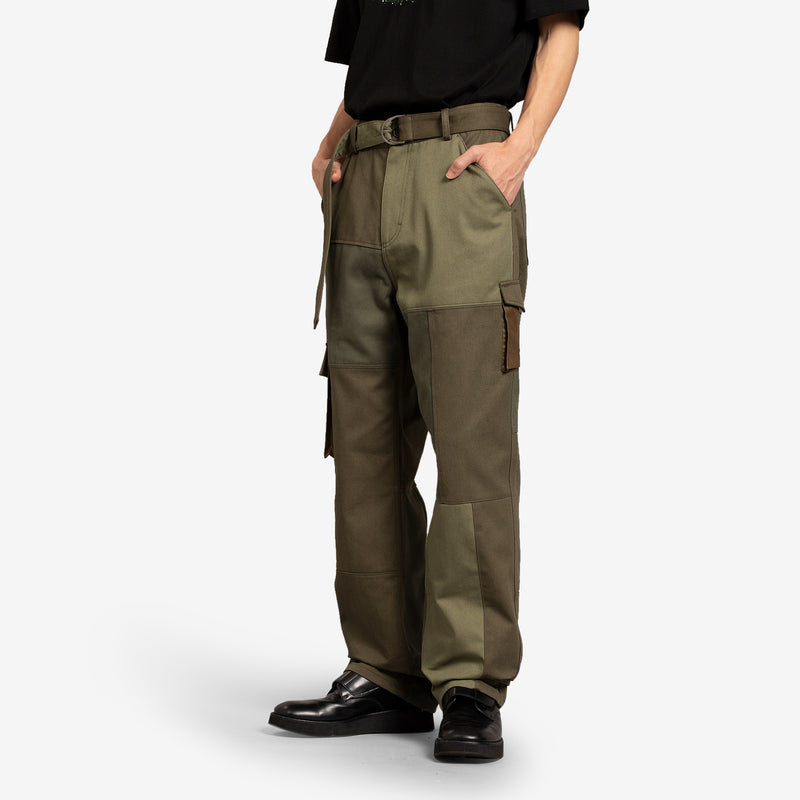 Fabric Contrast Cargo Pants Khaki
