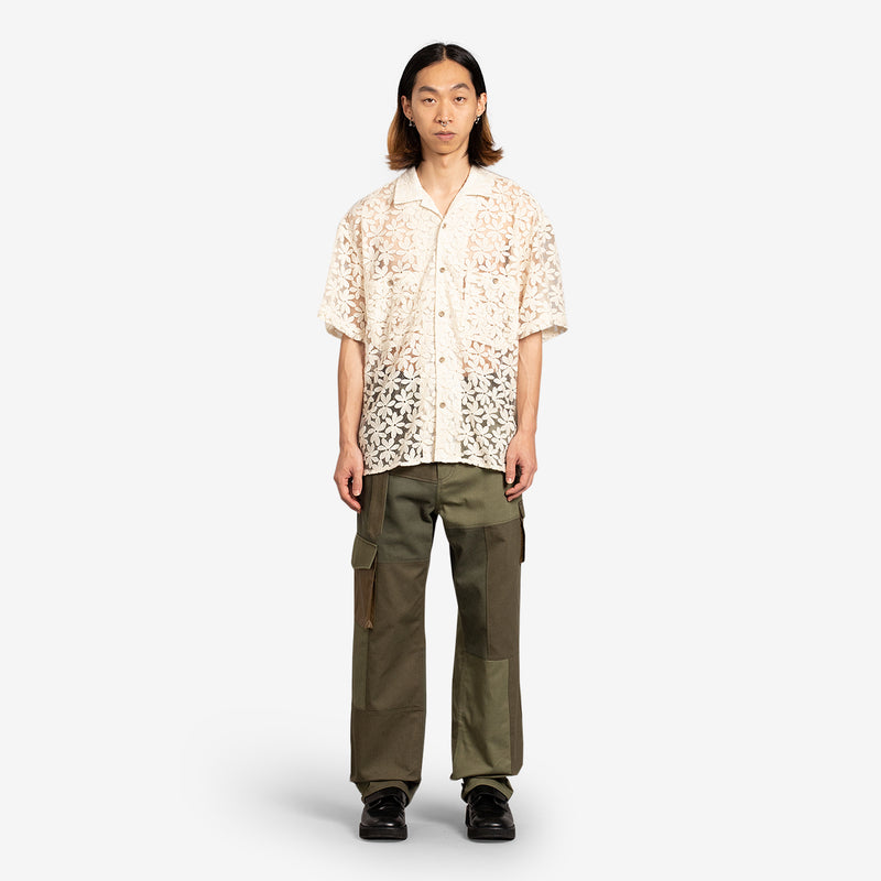 Fabric Contrast Cargo Pants Khaki