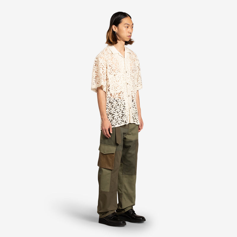 Fabric Contrast Cargo Pants Khaki