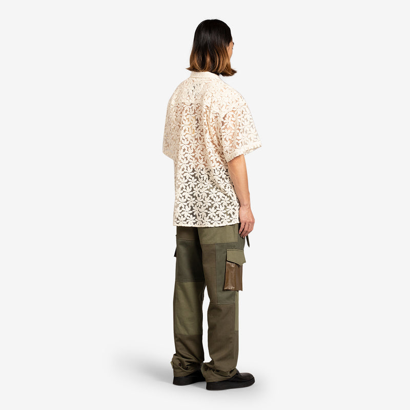 Fabric Contrast Cargo Pants Khaki