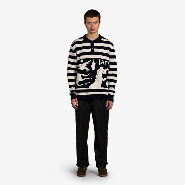 Basket Bird Horse Knitted Polo Shirt