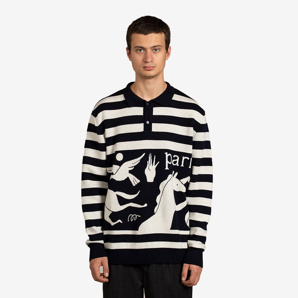 Basket Bird Horse Knitted Polo Shirt