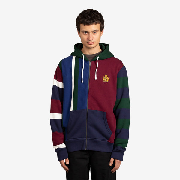 Patchwork Print Emblem Hoodie Classic Wine Multi
