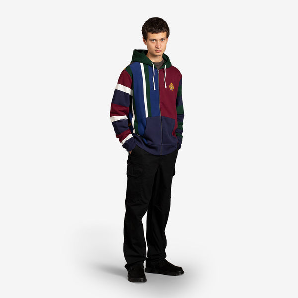 Patchwork Print Emblem Hoodie Classic Wine Multi