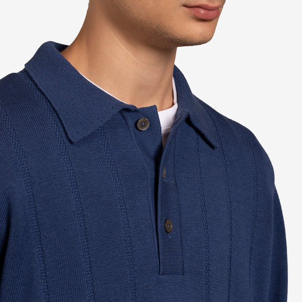 Cooper Pointelle Stripe LS Polo Blue