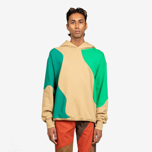 Contrast Curved Hoodie Beige