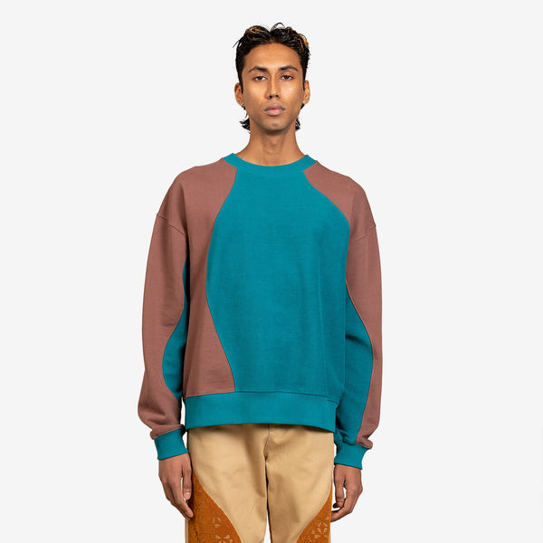 Inside Out Curved Sweatshirt Blue Green | Brown