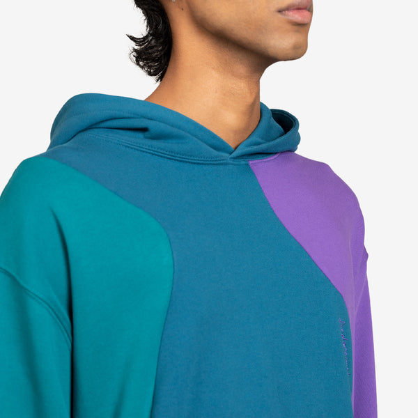 Contrast Curved Hoodie Deep Green