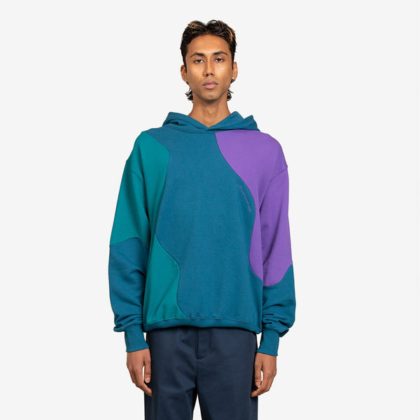 Contrast Curved Hoodie Deep Green