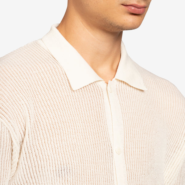 Paul Longsleeve Polo Top Off White