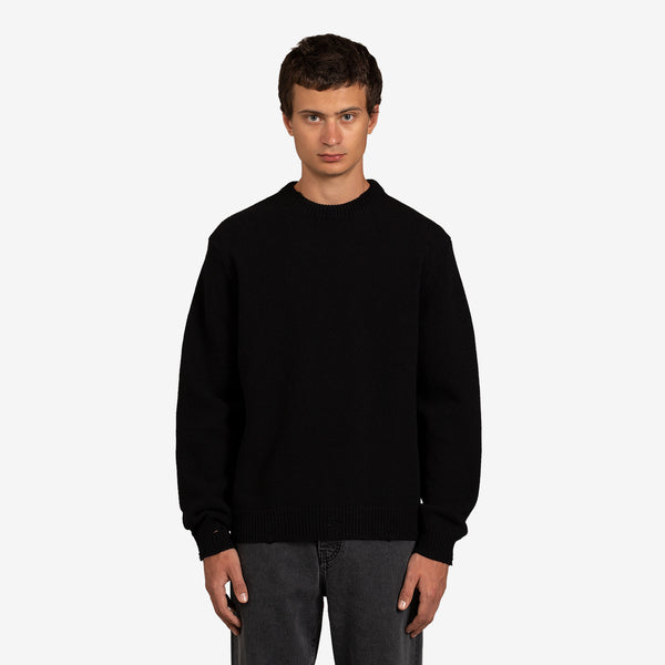 Distressed Knit Crewneck Black