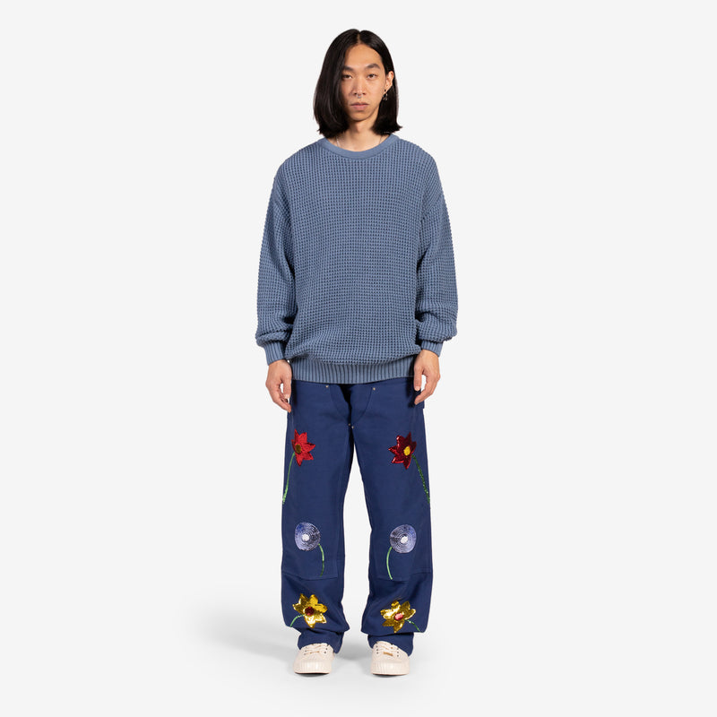 Waffle Marl Crewneck Sweater Blue