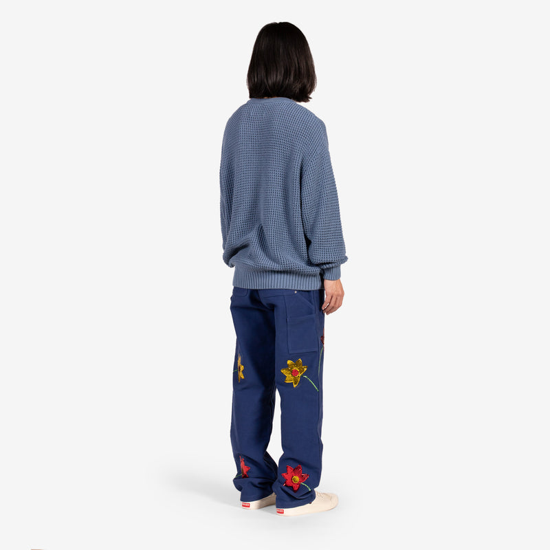 Waffle Marl Crewneck Sweater Blue