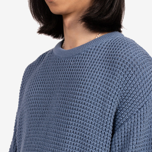 Waffle Marl Crewneck Sweater Blue