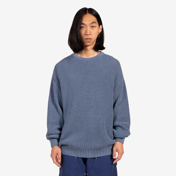 Waffle Marl Crewneck Sweater Blue