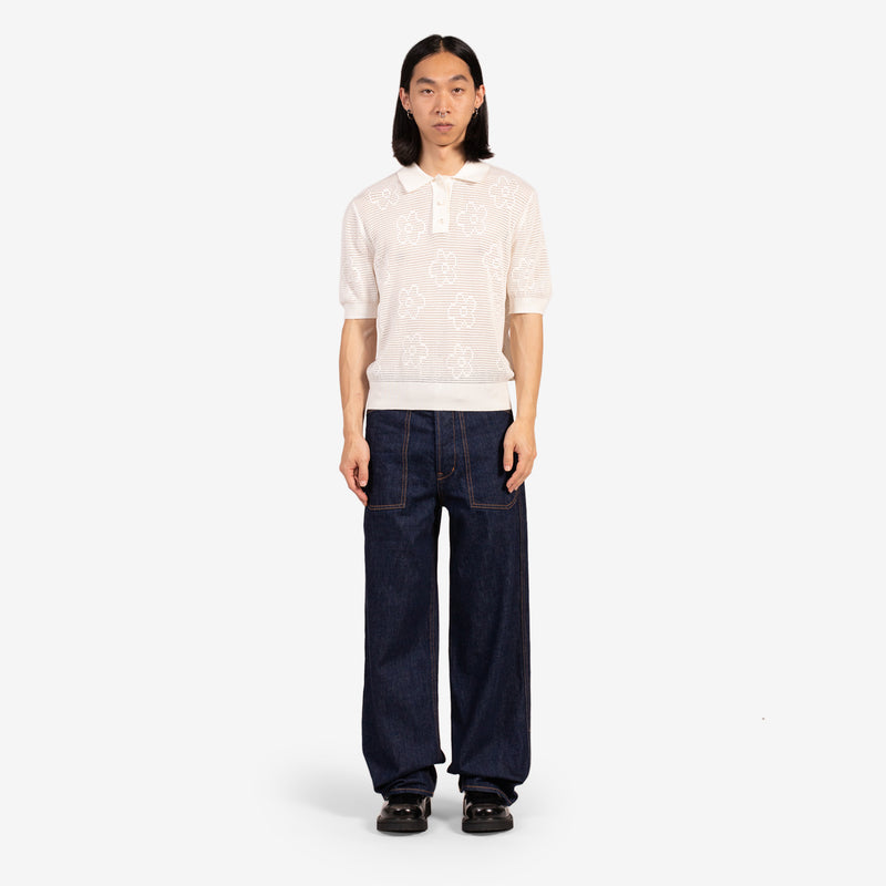 Unisex Mesh Knit Polo White Shirts