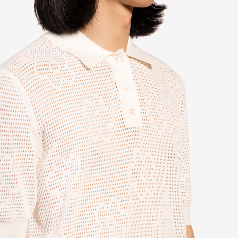 Unisex Mesh Knit Polo White Shirts