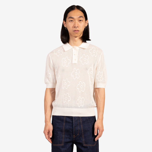 Unisex Mesh Knit Polo White