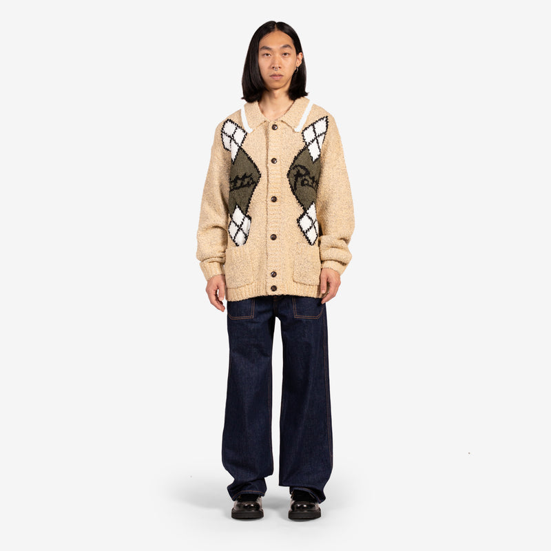 Argyle Knitted Cardigan Light Brown Melange