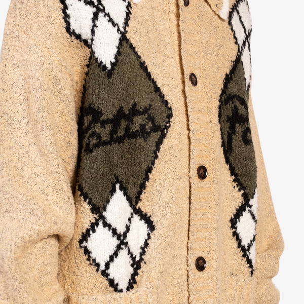 Argyle Knitted Cardigan Light Brown Melange