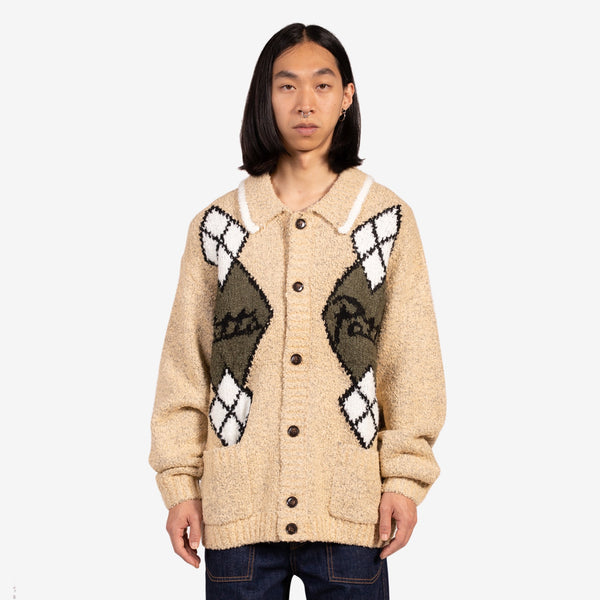 Argyle Knitted Cardigan Light Brown Melange