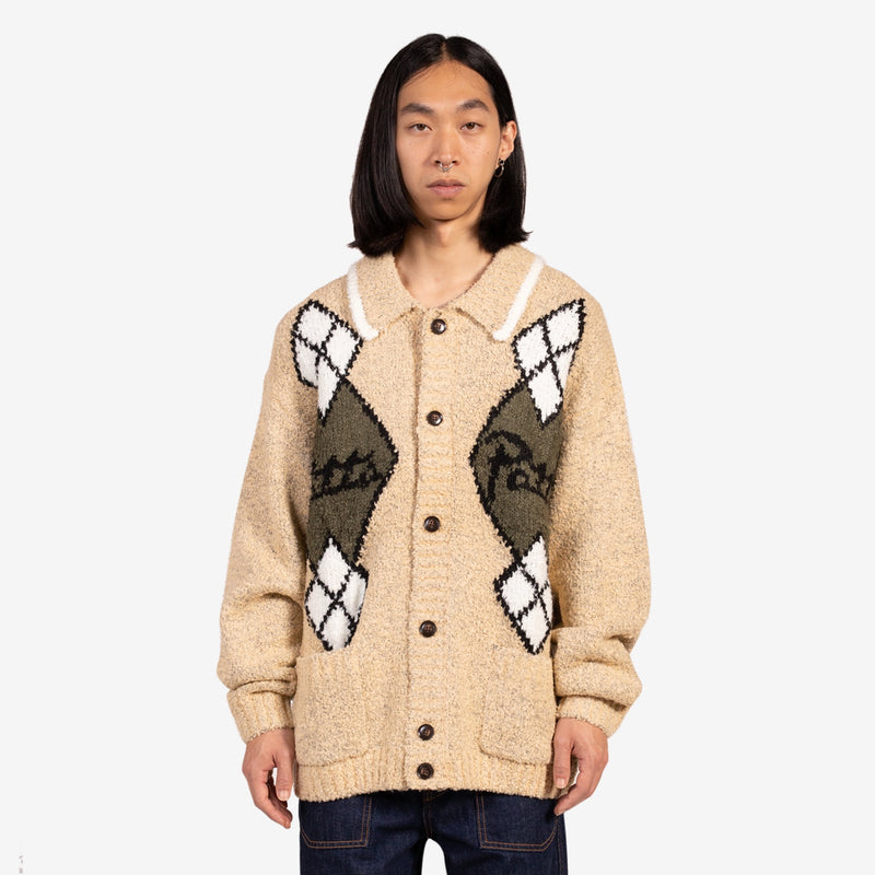 Argyle Knitted Cardigan Light Brown Melange