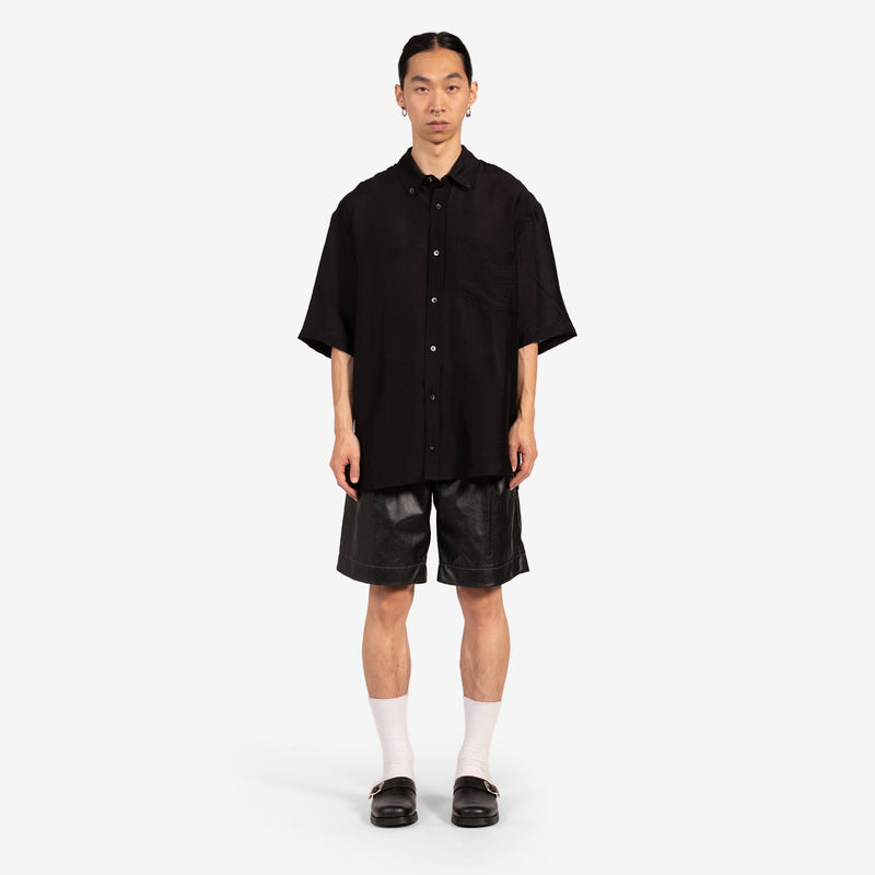 Washed Taffeta Relaxed Button Down Shirt Black