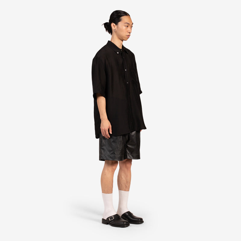 Washed Taffeta Relaxed Button Down Shirt Black