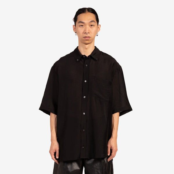 Washed Taffeta Relaxed Button Down Shirt Black