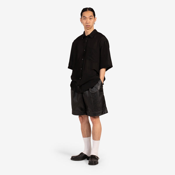 Washed Taffeta Relaxed Button Down Shirt Black