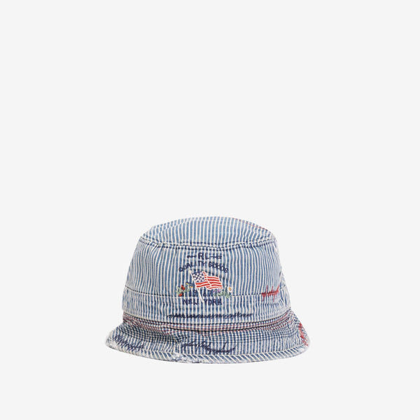 Distressed Striped Denim Bucket Hat Watermill