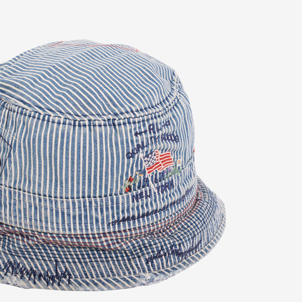 Distressed Striped Denim Bucket Hat Watermill