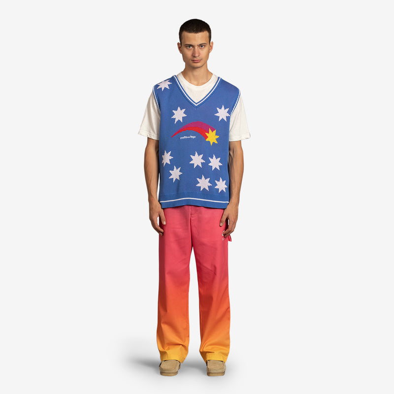 Star Print Knit Vest Blue | White
