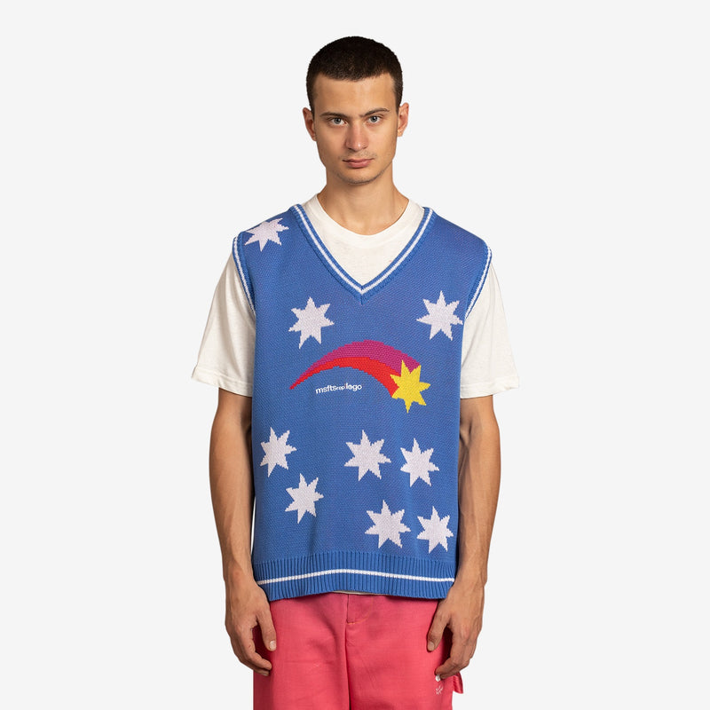 Star Print Knit Vest Blue | White