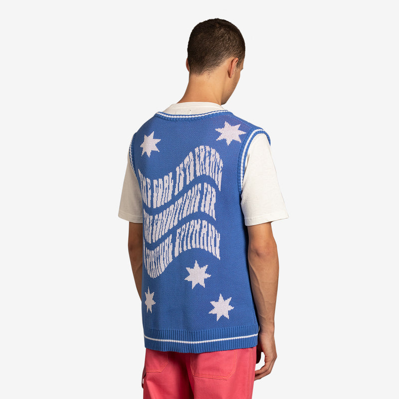 Star Print Knit Vest Blue | White