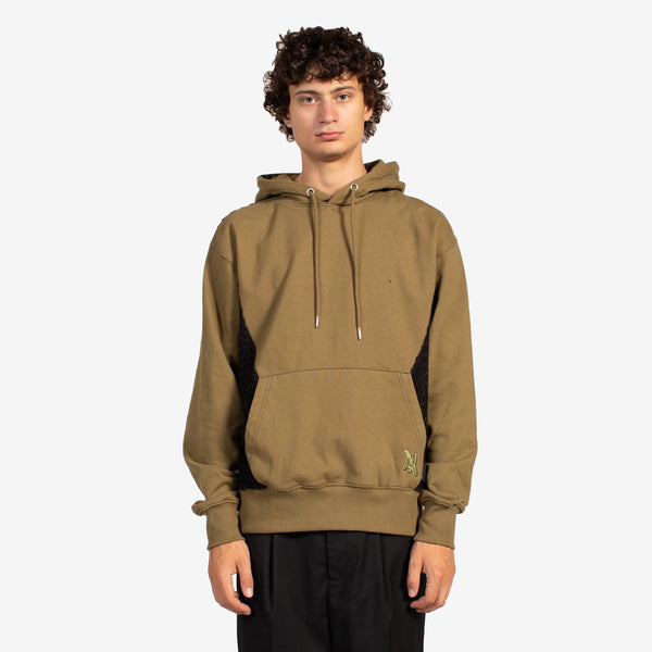 Mesh Panel Constrast Hoodie Khaki