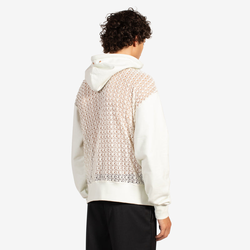 Mesh Panel Constrast Hoodie Ivory