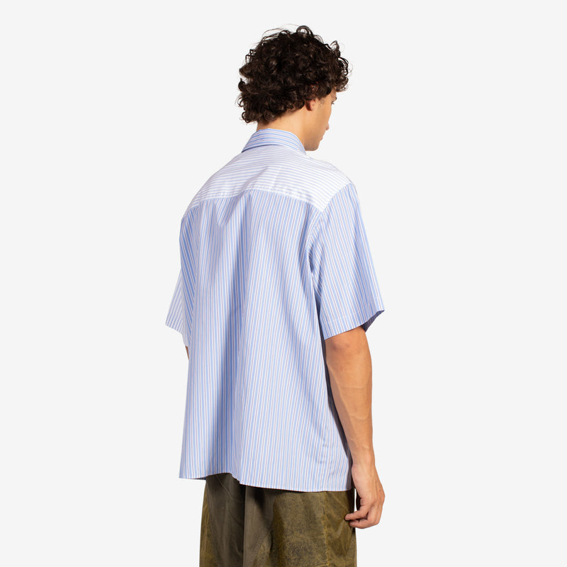 Multi Pockets Shirt Blue Colour Block Stripes