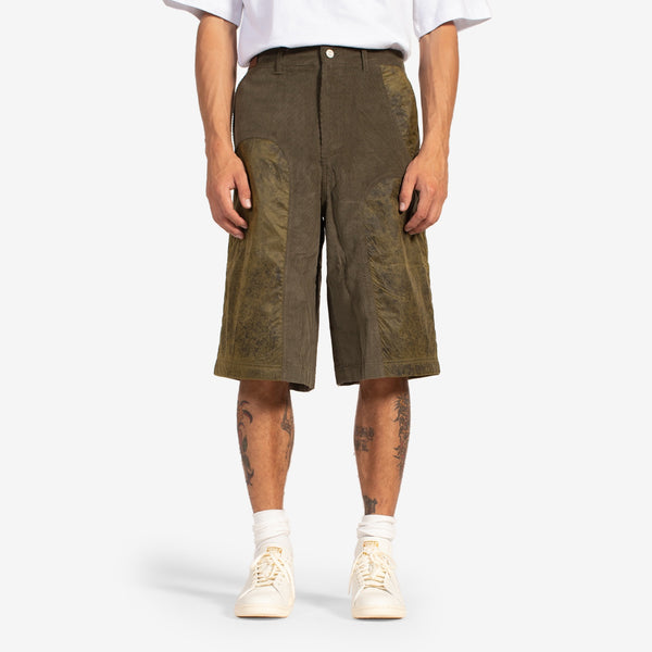 Corduroy Panel Shorts Khaki