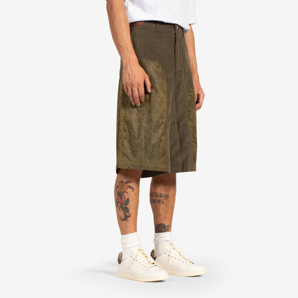 Corduroy Panel Shorts Khaki
