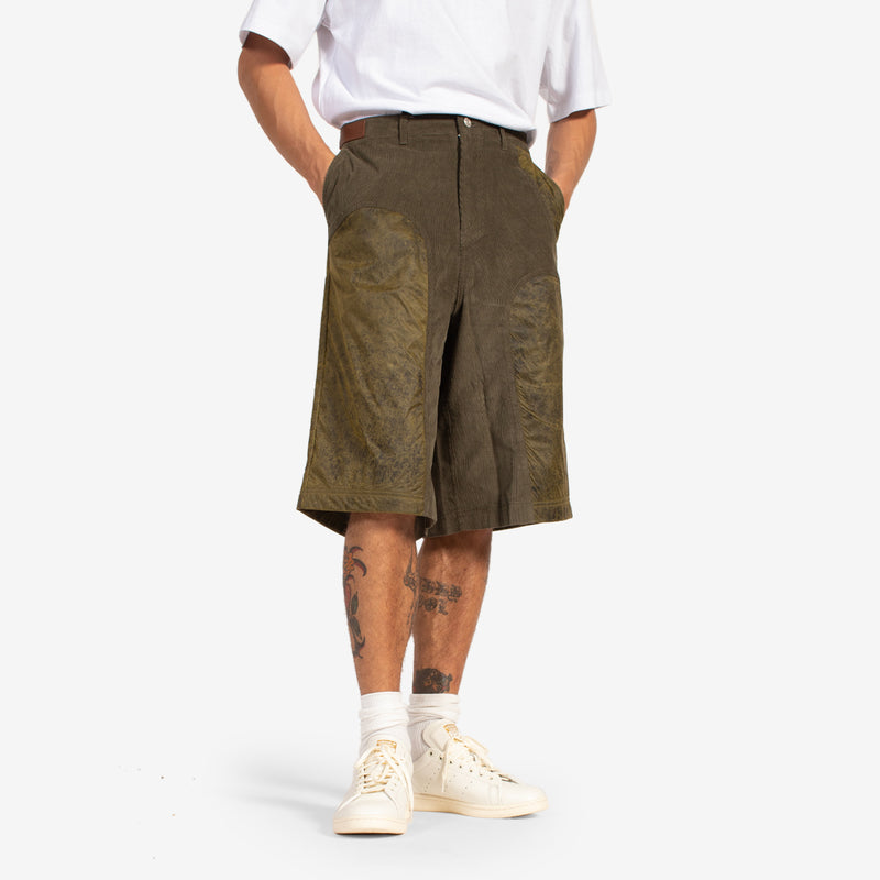 Corduroy Panel Shorts Khaki