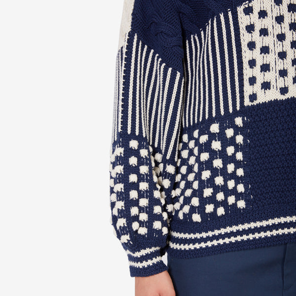 Mixed Cable Jumper Midnight Blue