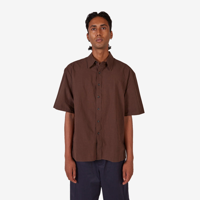 Short Sleeve Oversized Business Shirt Brown
