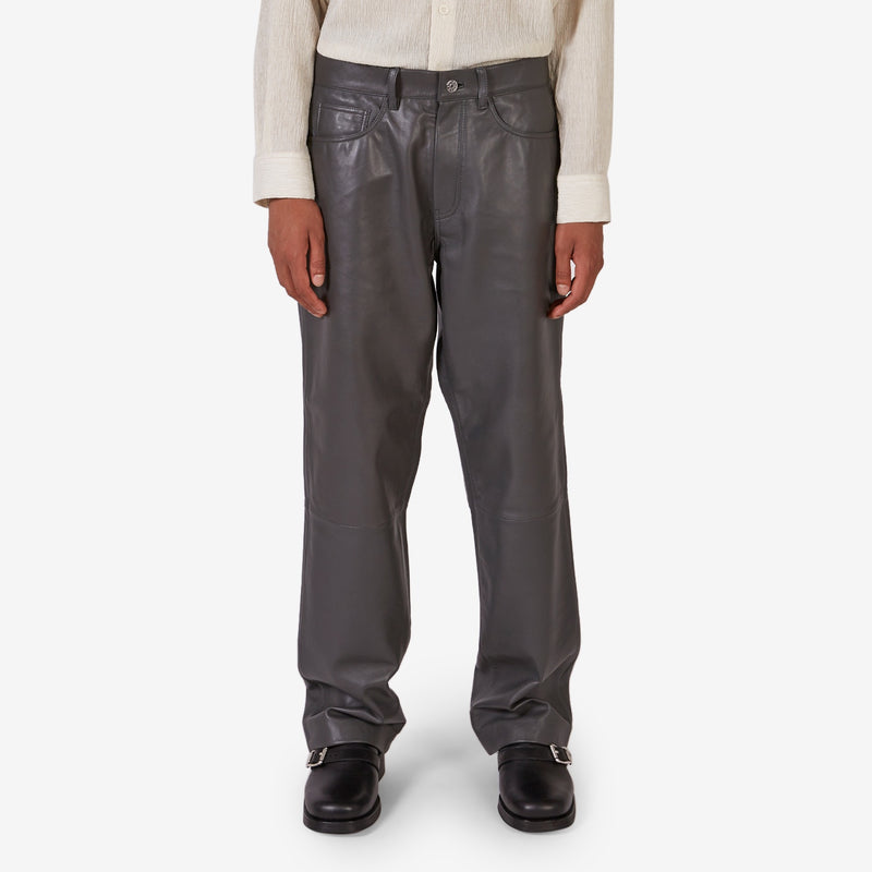 Loose Leather Pant Grey