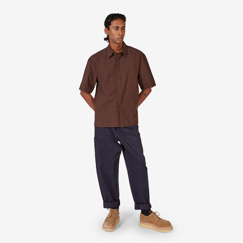 Short Sleeve Oversized Business Shirt Brown