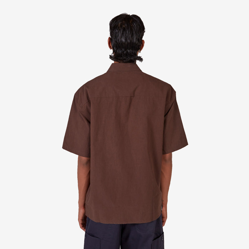Short Sleeve Oversized Business Shirt Brown